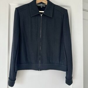 St. John Sport Women's Collared Vintage‎ Knit Full Zip Jacket Black Medium